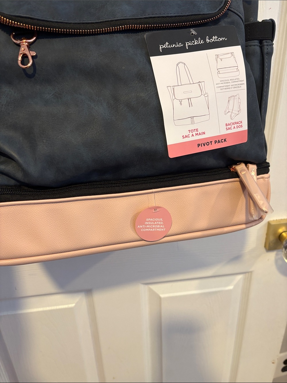 BNWT Petunia Pickle Bottom Navy and Blush Convertible Pivot Pack Diaper Backpack - Picture 9 of 9